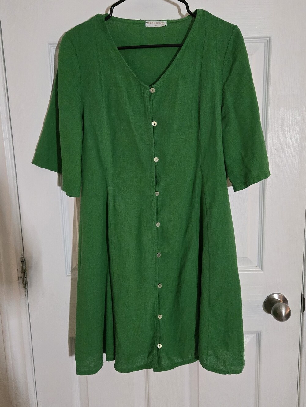 Vibrant Green Button-Front Midi Dress by Unknown Brand